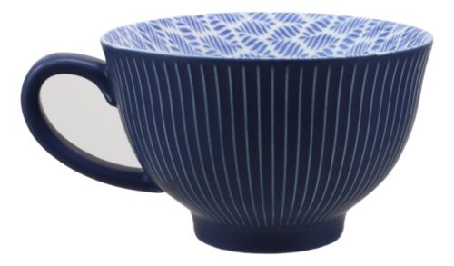 Blue Vintage Victorian Palm Leaves Design Large Porcelain Mug 19oz 5.25"D Set 6
