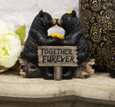 Whimsical Wedding Vows Black Bear Couple Kissing By Tree Log Statue 7" Tall