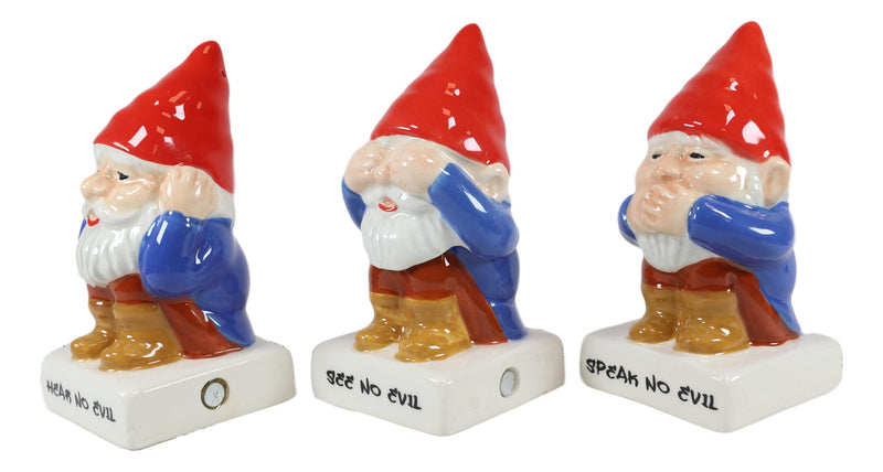 Ebros Gnomes In See Hear Speak No Evil Salt Pepper Shakers & Toothpick Holder