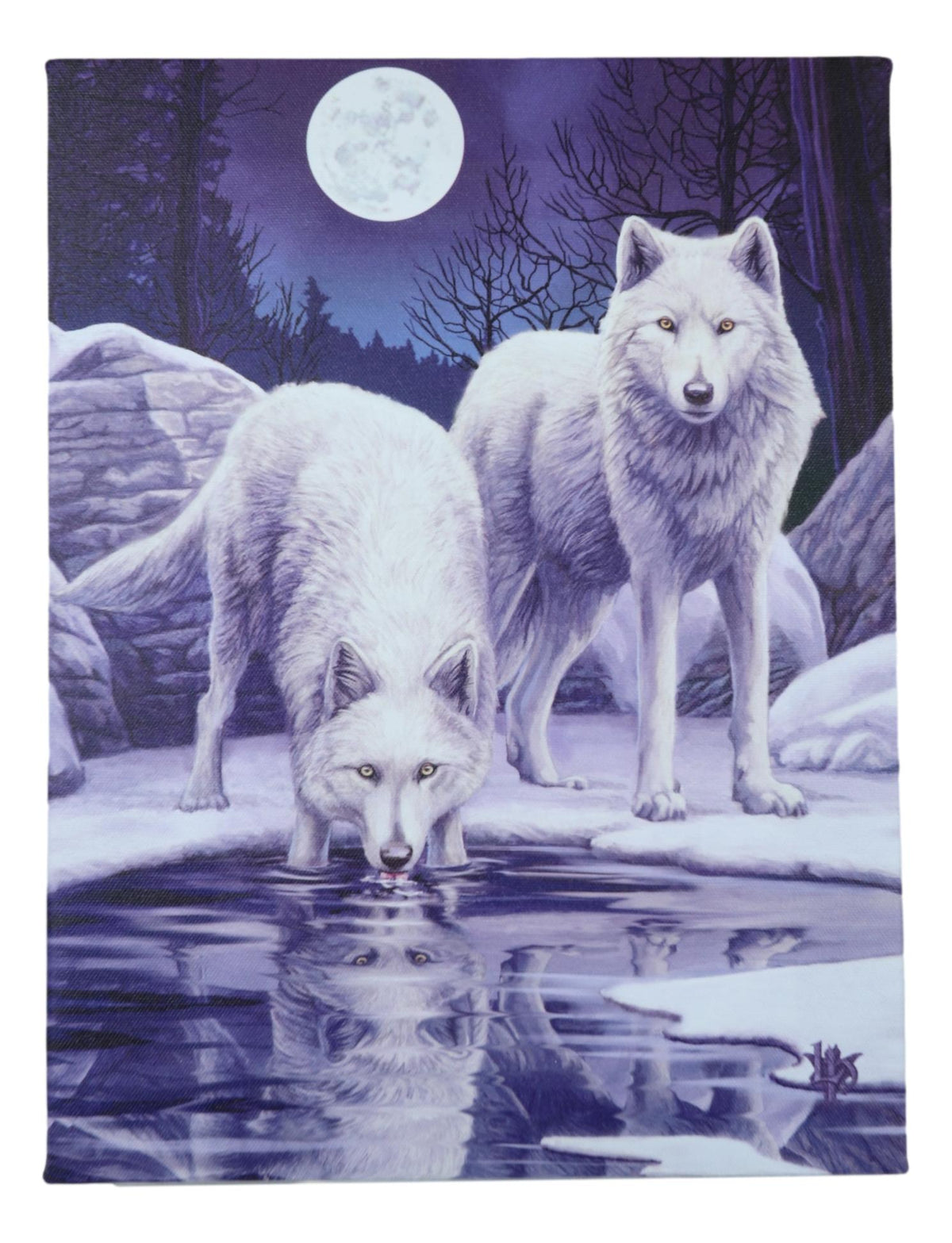 Winter Warrior Frozen Snow Wolves With Full Moon Wood Framed Canvas Wall Decor