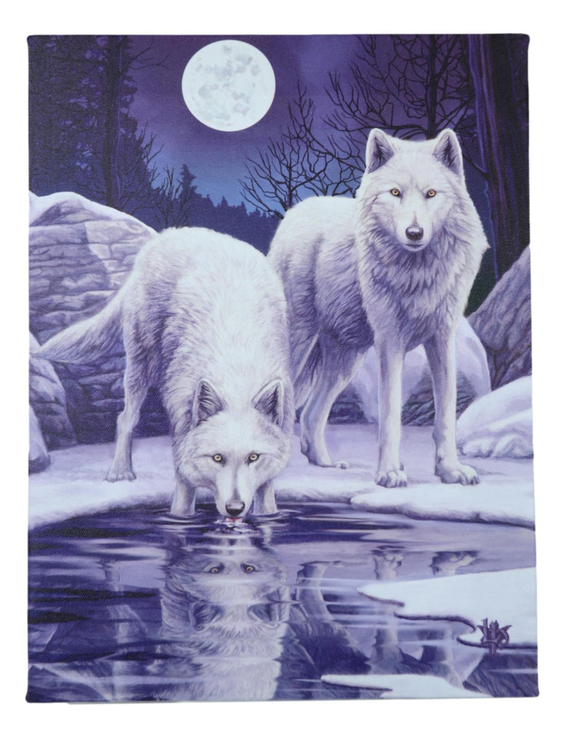 Winter Warrior Frozen Snow Wolves With Full Moon Wood Framed Canvas Wall Decor