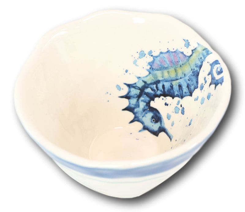 Nautical Blue And White Seahorse Cereal Small Rice Soup Ceramic Bowls Pack Of 2