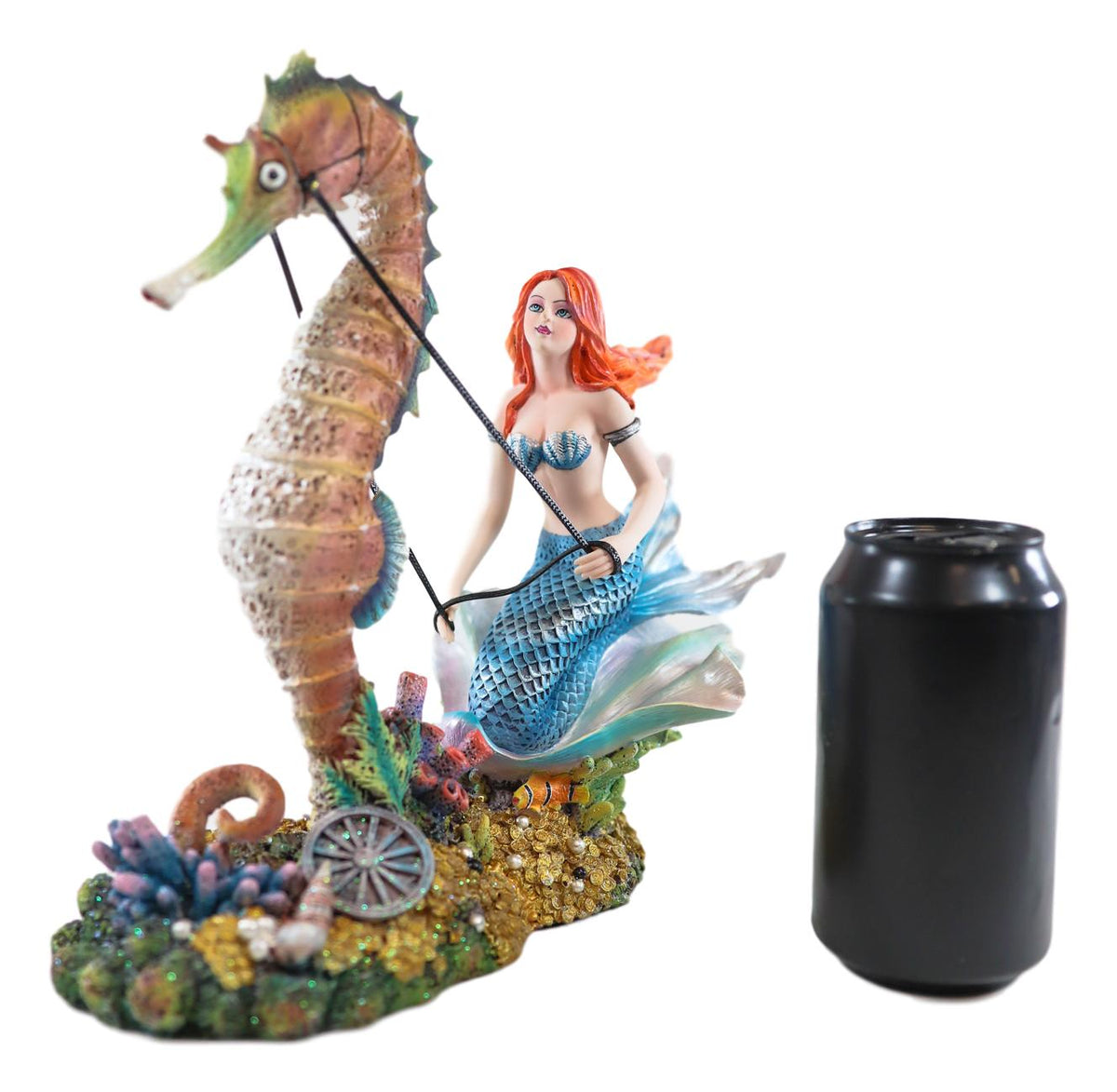 Ebros Nouveau Nautical Ocean Mermaid On Clam Riding Seahorse Chariot Statue 10"H - Ebros Gift