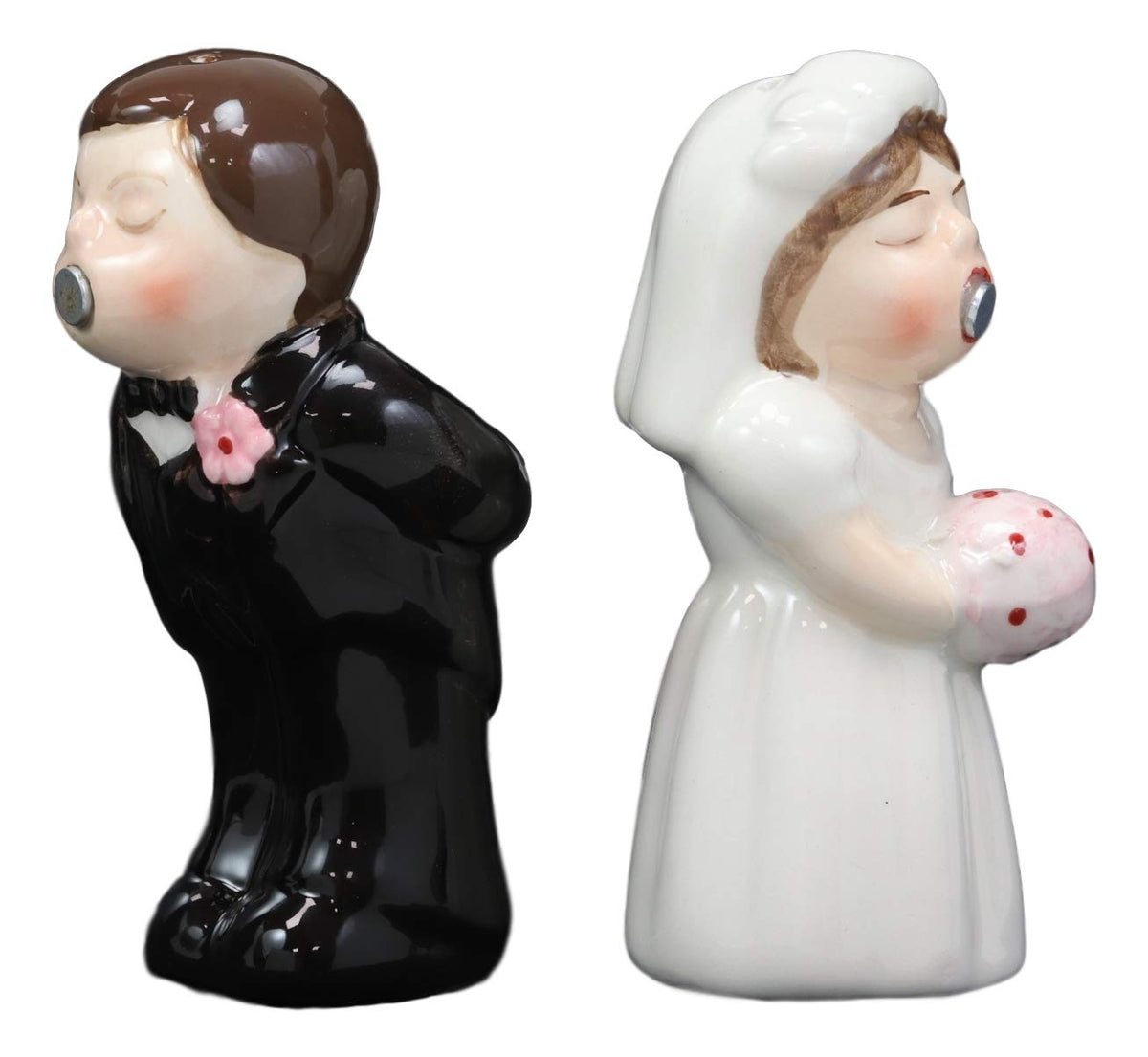 Ebros Romantic Bridal Wedding Kissing Bride And Groom Magnetic Salt Pepper Shakers Set - Ebros Gift
