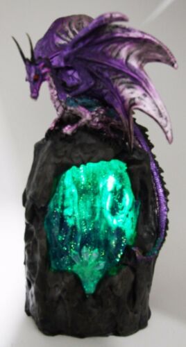 Purple Azure Quartz Dragon On Gemstone Mountain Backflow Incense Burner Figurine