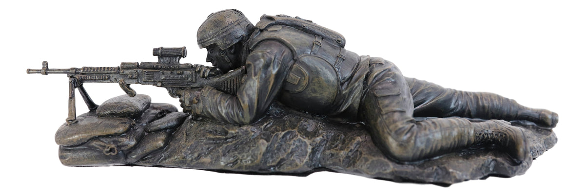 War Marine Scout Sniper Soldier With Long Range Rifle Gun On Tripod Stand Statue