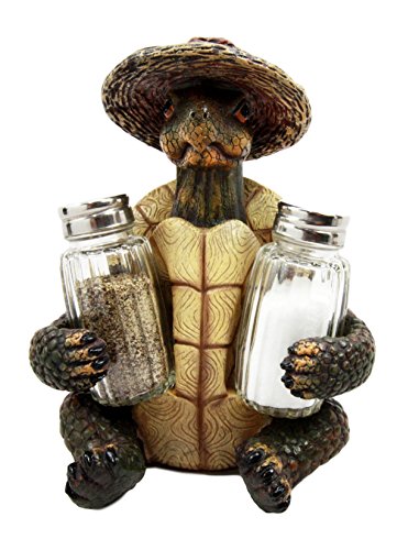 Ebros Slow Seasons Camping Turtle With Wicker Hat Salt And Pepper Shakers 7"H