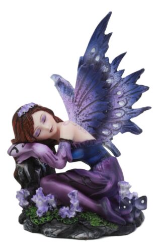 Sleeping Purple Lavender Girl Fairy Garden Statue 4.5"Tall Twilight Fae Pixie