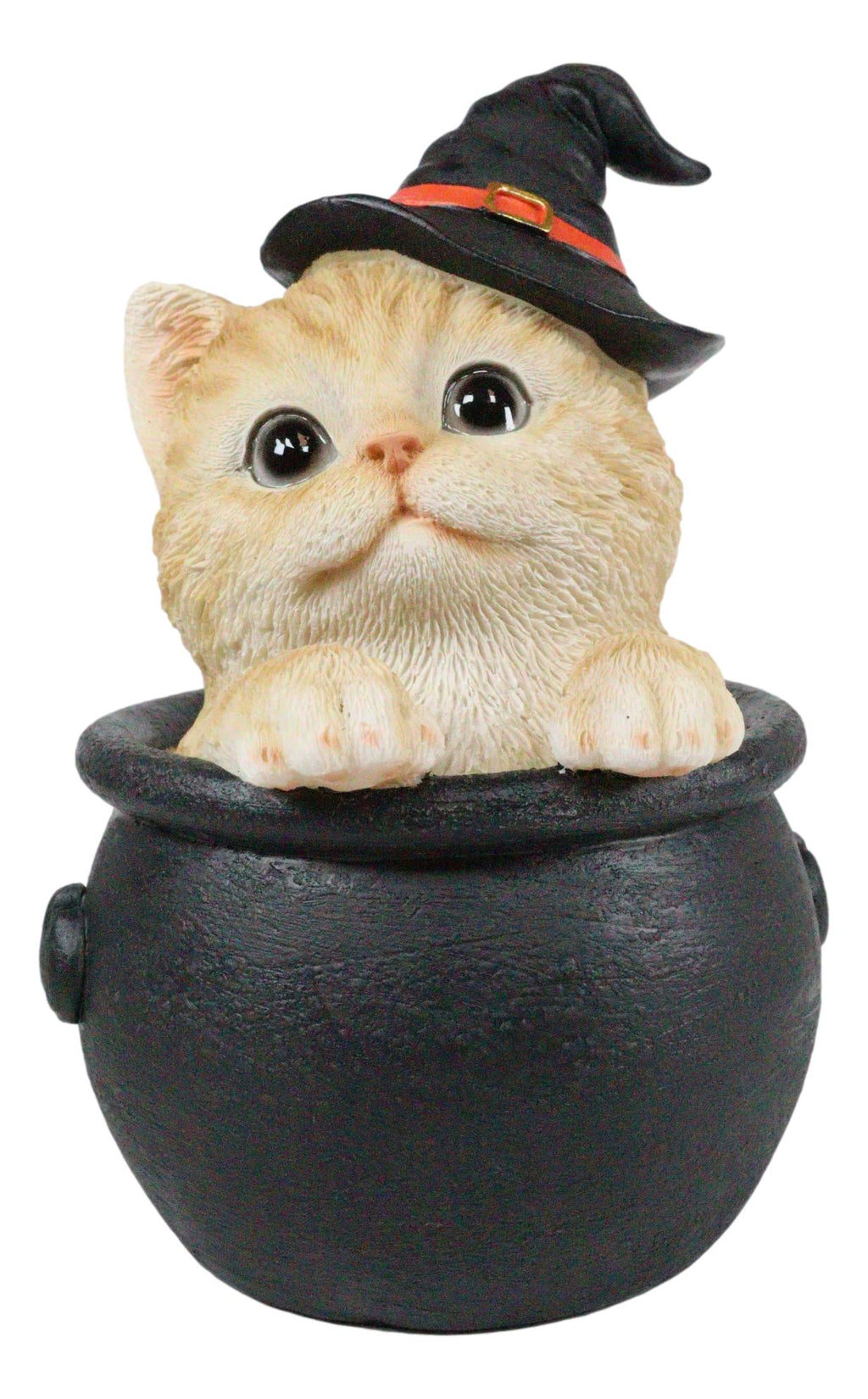 Ebros Witching Hour Halloween Tabby Cat With Witch Hat In Black Cauldr ...