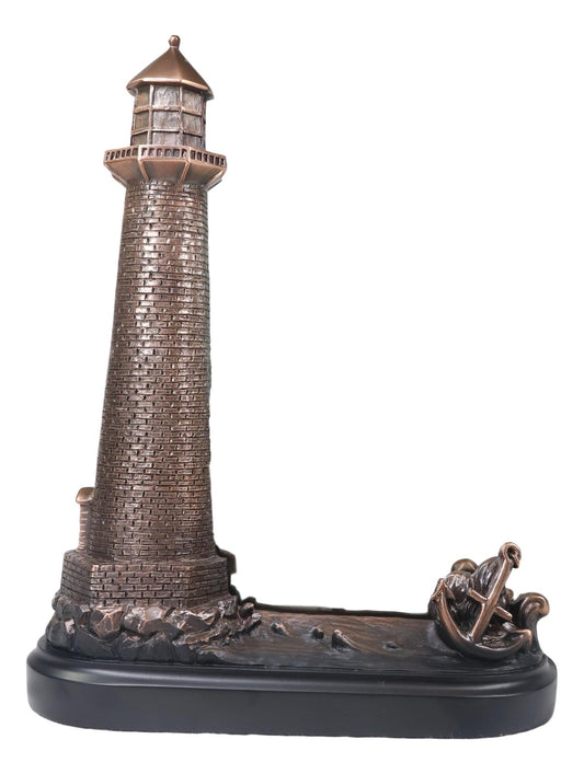Nautical Marine Lighthouse And Ship Anchor Statue With 5"X7" Glass Photo Frame - Ebros Gift