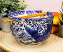 Ming Style Feng Shui Koi Fish 6"D Pho Ramen Soup Rice Bowl With Chopsticks Set
