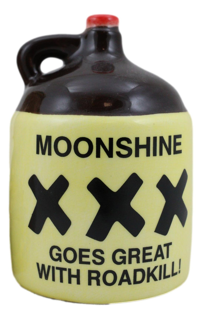 Moonshine Goes Great with Road Kill Redneck Hunter and Jug Salt Pepper Shakers