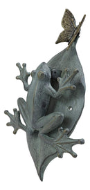 Ebros Gift Large 12" Tall Aluminum Metal Whimsical Frog On Giant Leaf with Butterfly Door Knocker Statue Zen Feng Shui Frogs Home Decorative Accent Sculpture