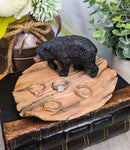 Ebros Rustic Forest Black Bear On Wood Base Soap Keys Coins Dish Resin Figurine