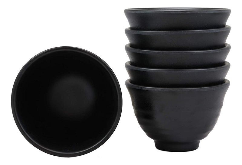 Ebros Contemporary Round 4.5" Diameter Textured Matte Black Melamine Bowl For Rice Ice Cream Salads Soup Pack Of 6 Set For Kitchen Dining Asian Japanese Chinese Cuisine