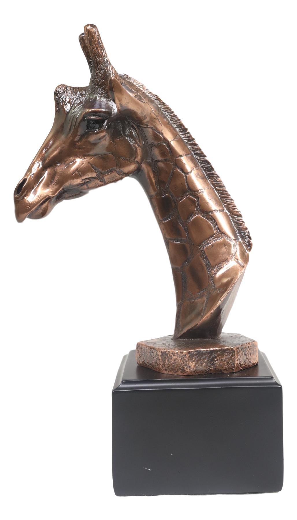 Wild Safari Giraffe Head Bust Electroplated Bronze Finish Statue With Base - Ebros Gift