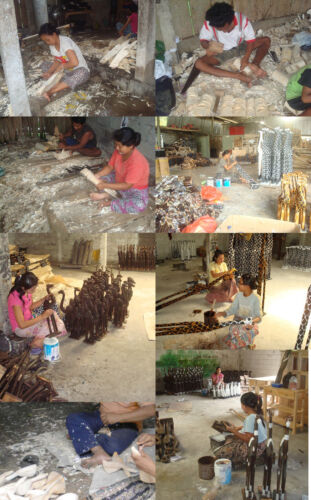 Balinese Wood Handicrafts Polkadot Shell Turtle Family Ashtray Box Figurine Set