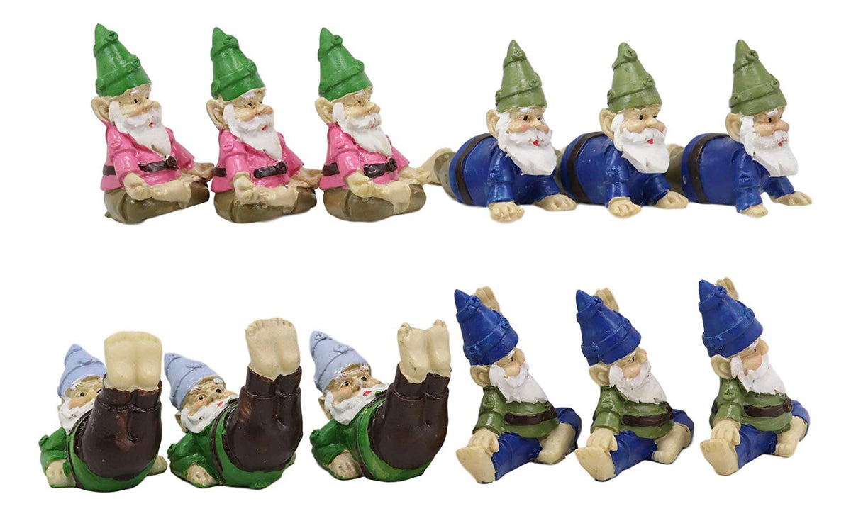 Ebros Whimsical Fairy Garden Village Nook Stone Walls Planter Landscape with Steps for Miniature Figurines 12.25" Wide (Set of 12 Mini Yoga Garden Gnomes)