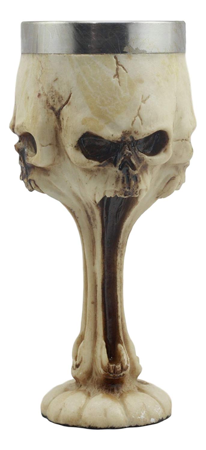 Ebros Day of The Dead Bone Ossuary Distorted Shrieking Ghost Skulls Wine Goblet 7oz