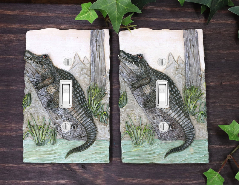 Pack of 2 Wildlife Bayou Swamp Alligator Single Toggle Switch Wall Outlet Plate