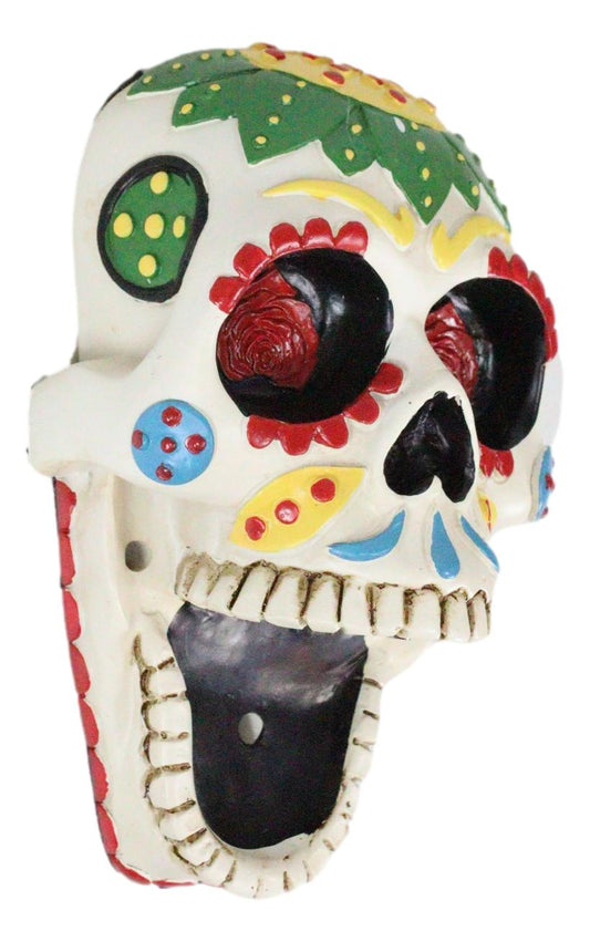 Day of The Dead White Sunflower Sugar Skull Wall Bottle Opener Home Kitchen - Ebros Gift