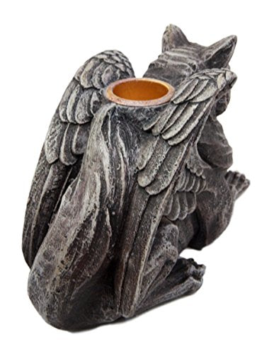 Ebros Stoic Guardian Winged Wolf Gargoyle Gothic Candleholder Figurine 6.5"L