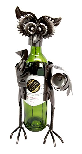 Wine Tasting Tropical Forest Nocturnal Owl Metal Wine Bottle Holder Caddy Decor - Ebros Gift
