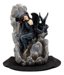 Ebros Gothic Dark Angel W/ Shadow Dragon On Waterfall Rocky Cliff Figurine 7.5" H