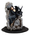 Ebros Gothic Dark Angel W/ Shadow Dragon On Waterfall Rocky Cliff Figurine 7.5" H