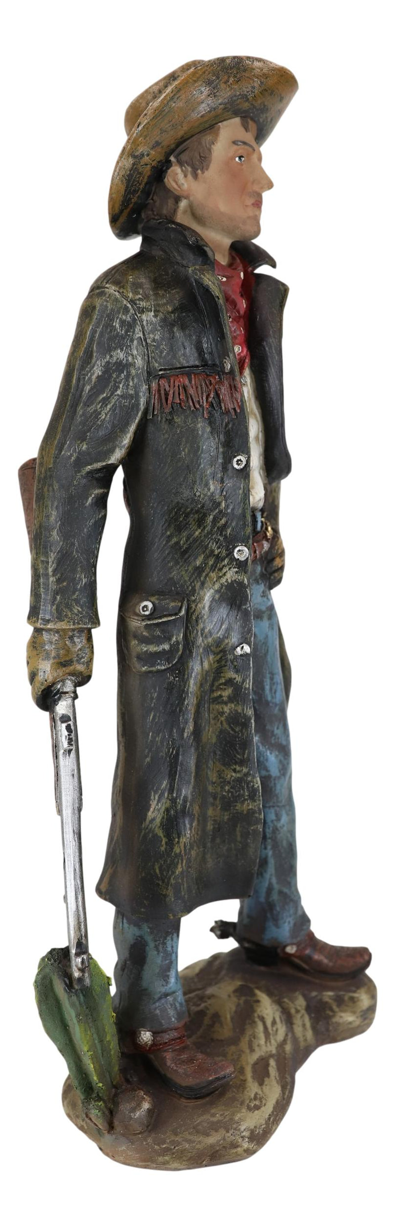 Western Cowboy Sheriff In US Marshall Long Coat Holding Shotgun Rifle Figurine