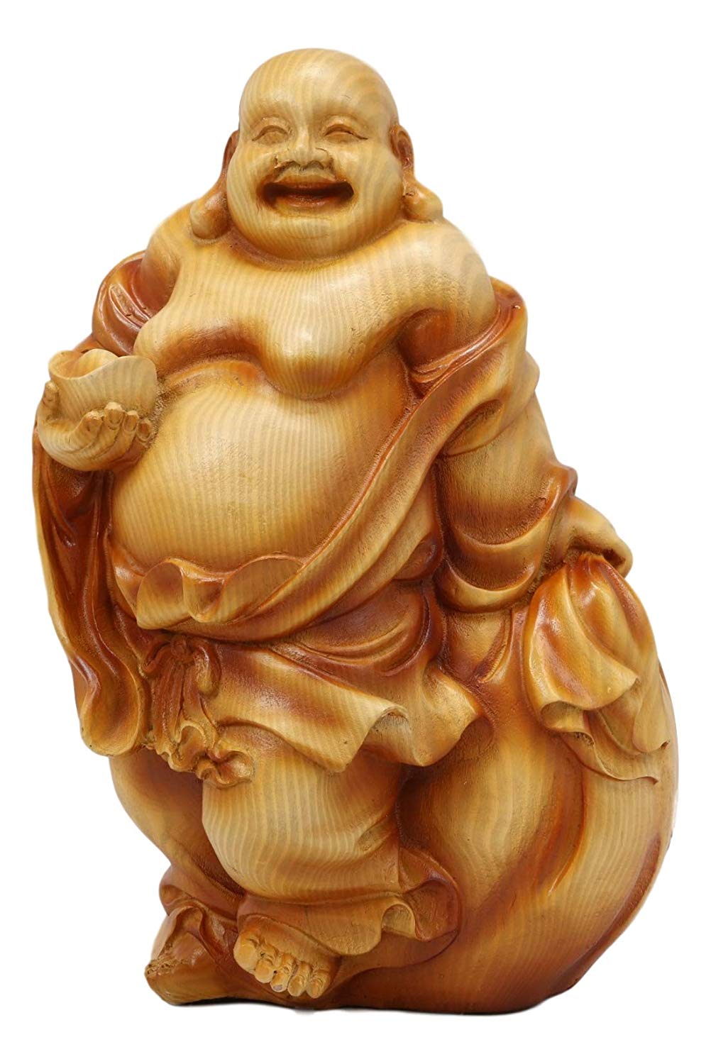 Ebros Feng Shui Hotei Happy Buddha Holding Gold Ingot Figurine 8.5" H - Ebros Gift