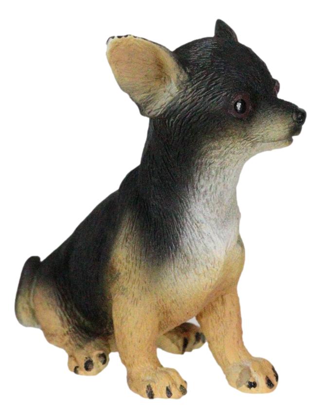 Sitting Lifelike Adorable Deer Head Black And Tan Chihuahua Puppy Dog Figurine