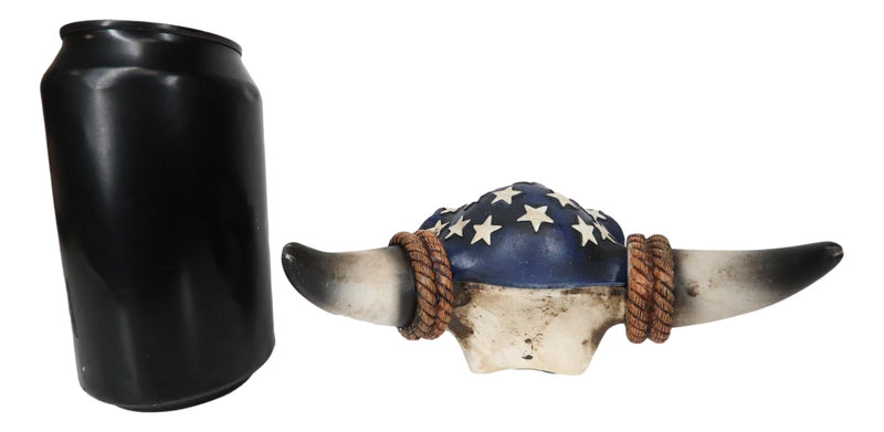 Western Rustic Patriotic USA Flag Steer Bull Cow Skull Decorative Trinket Box