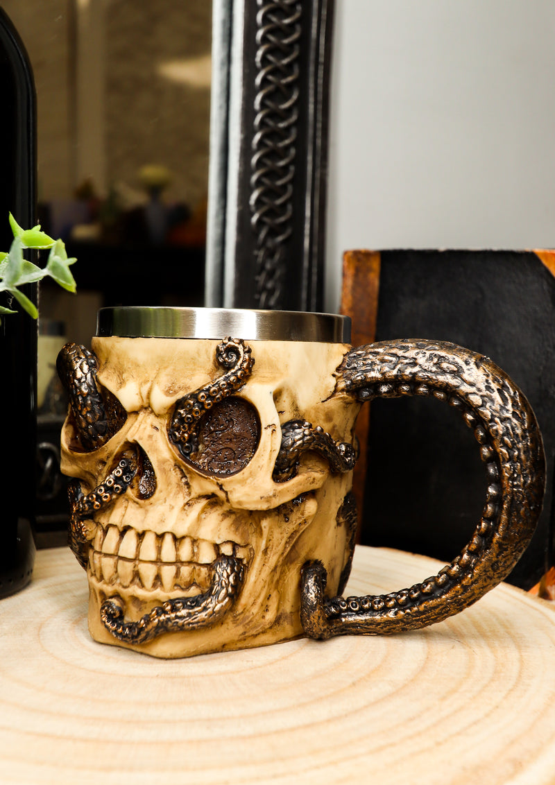 Ebros Shipwrecked Skeleton With Octopus Drinking Mug Beverage Drinkware