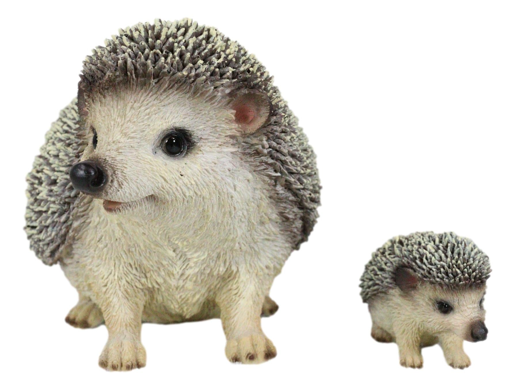 Set Of 2 Wildlife Animals Realistic Mother Hedgehog With Baby