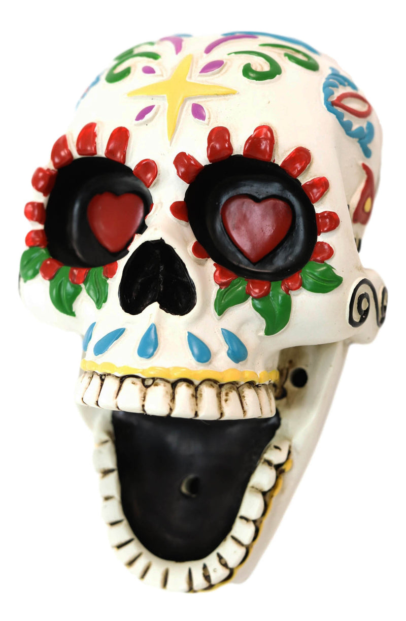 Ebros Day of The Dead White Floral Sugar Skull Wall Mounted Bottle Opener