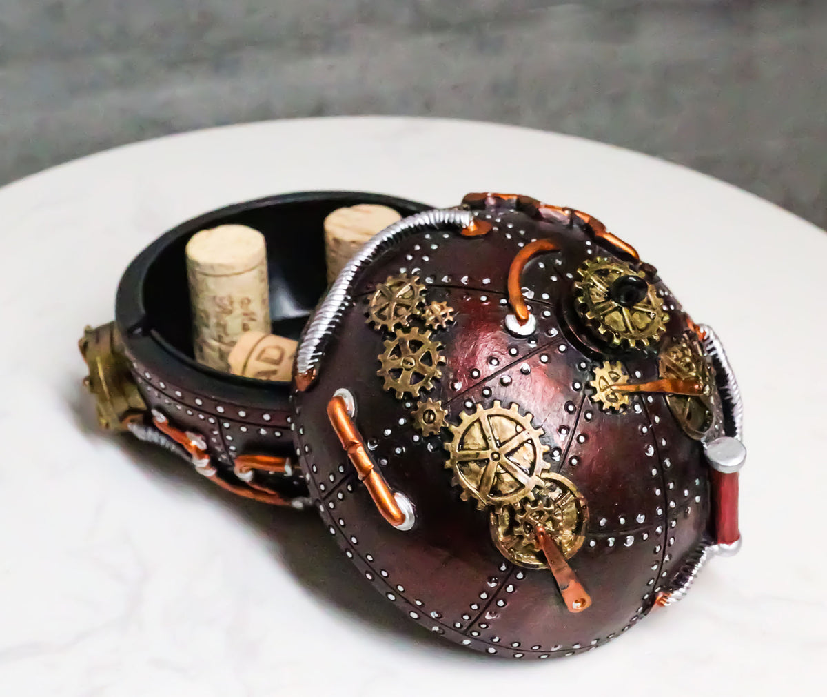 Steampunk Cool Time Machine Bomb Orb Jewelry Box Spherical Shaped Gearwork Decor