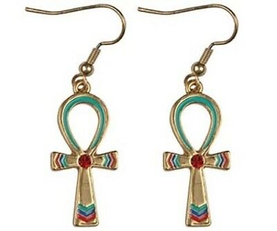 Ebros Ancient Egyptian Theme Ankh Pyramid Red Gem Stud Earrings Pair Accessory