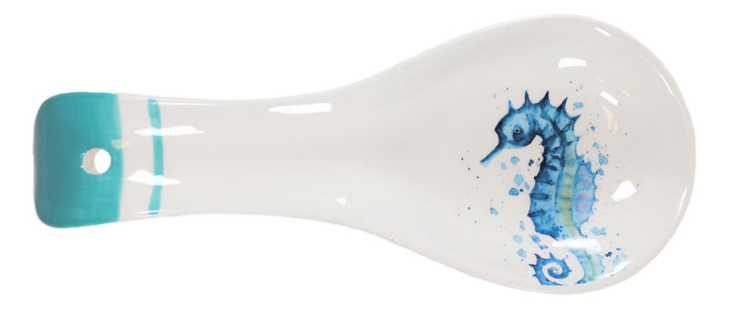 Nautical Marine Blue White Seahorse Ceramic Kitchen Utensil Holder Spoon Rest