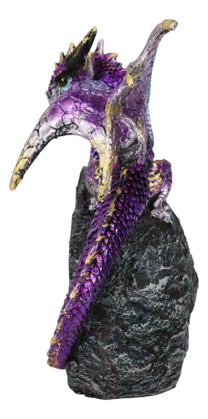 Space Purple Iridescent Dragon On Faux Geode Rock Quartz Crystal Cove Figurine