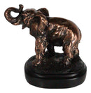 Small African Elephant Calf With Trunk Raised Bronzed Resin Figurine On Base