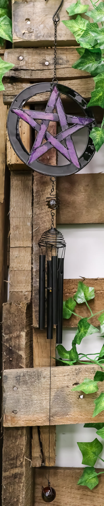 Stained Glass Pentagram Circle Sacred Geometry Metal Wind Chime Suncatcher