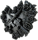 Gunmetal Roses and Rifle Guns Heart Shape Gothic Wall Decor Art Plaque Figurine