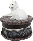 Ebros Albino White Wolf in Repose Round Jewelry Decorative Box 5.25" Diameter