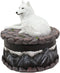 Ebros Albino White Wolf in Repose Round Jewelry Decorative Box 5.25" Diameter