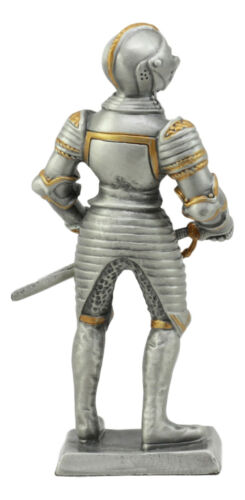 Ebros Medieval Pewter English Knight Drawing Sword Statue 4"H Medieval Suit Of Armor