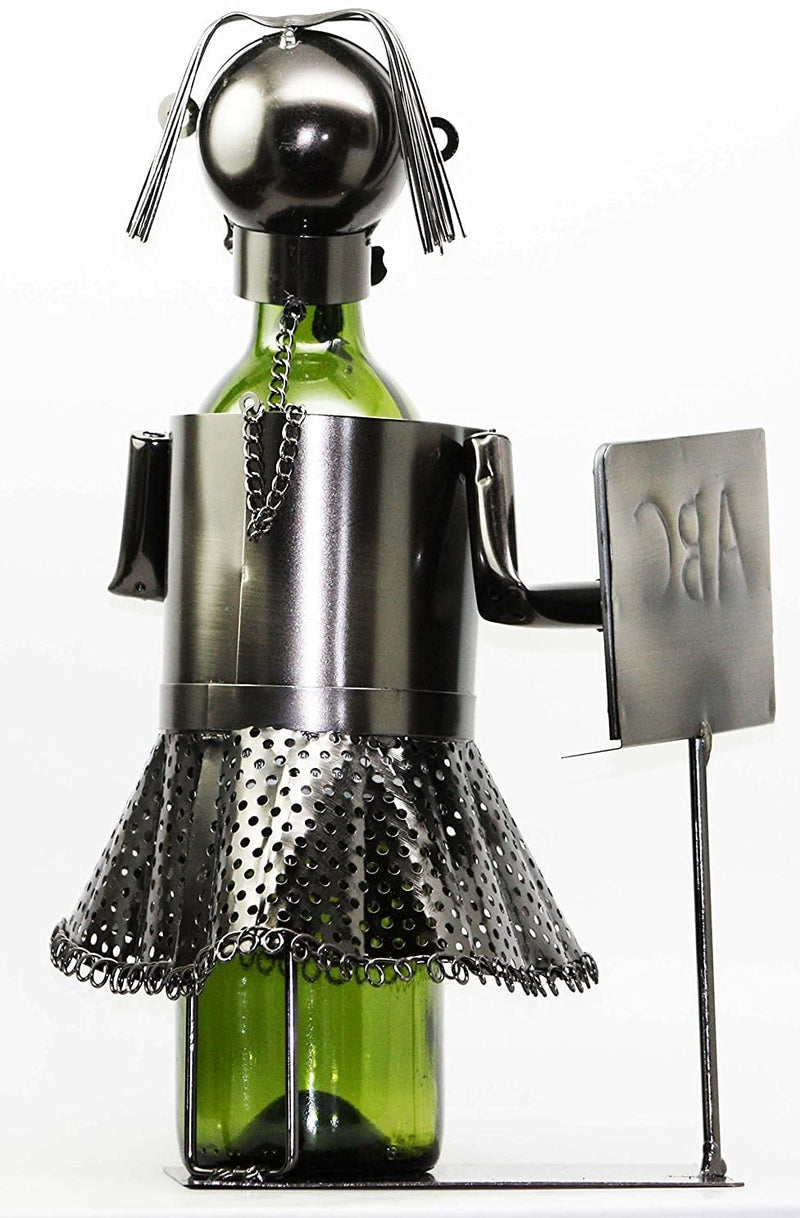 13" Tall Female Teacher With Lesson Board Hand Made Metal Wine Bottle Holder Caddy Figurine