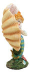 Ebros Aquamarine Mermaid Mergirl Holding Blue Sconce By Giant Pearl Shell Statue 7"H