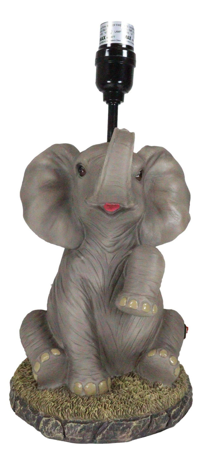 African Safari Glow Sitting Elephant with Trunk Up Desktop Table Lamp With Shade