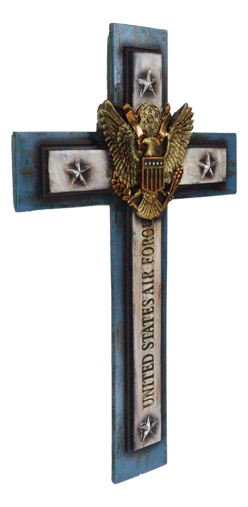 Large Western USA Air Force Patriotic Bald Eagle Emblem Blue Memorial Wall Cross